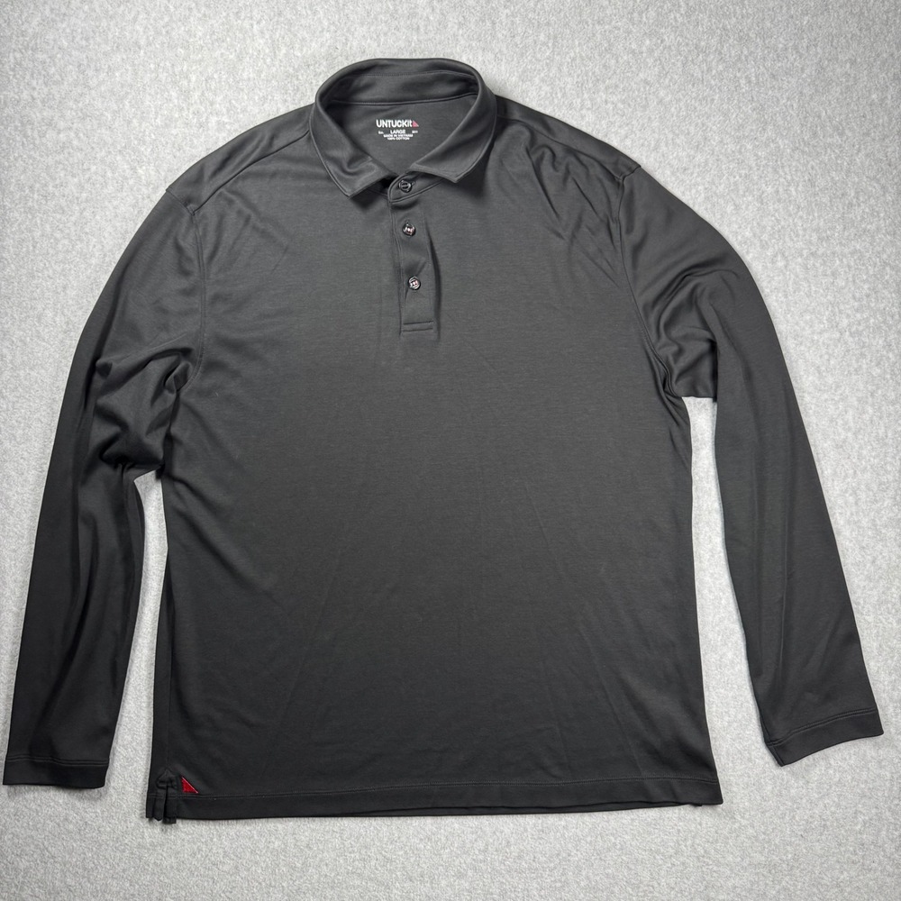 UNTUCKit Damaschino Long Sleeve Polo Shirt Black Mens Large 40251 Cotton Regular